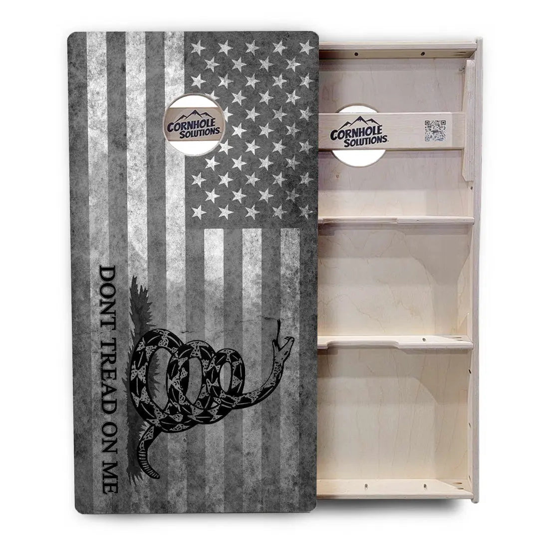 DTOM B&W Flag Cornhole Boards - Professional Tournament Series by Cornhole Solutions, custom cornhole board detail photo 3