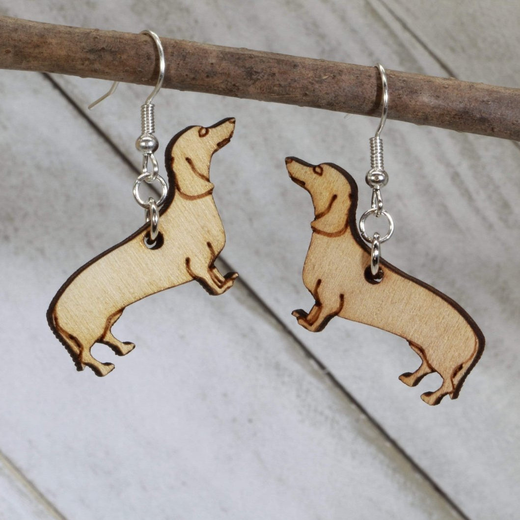 Dachshund Wooden Dangle Earrings | Wiener Dog Jewelry by Cate's Concepts, LLC, handmade jewelry main product photo