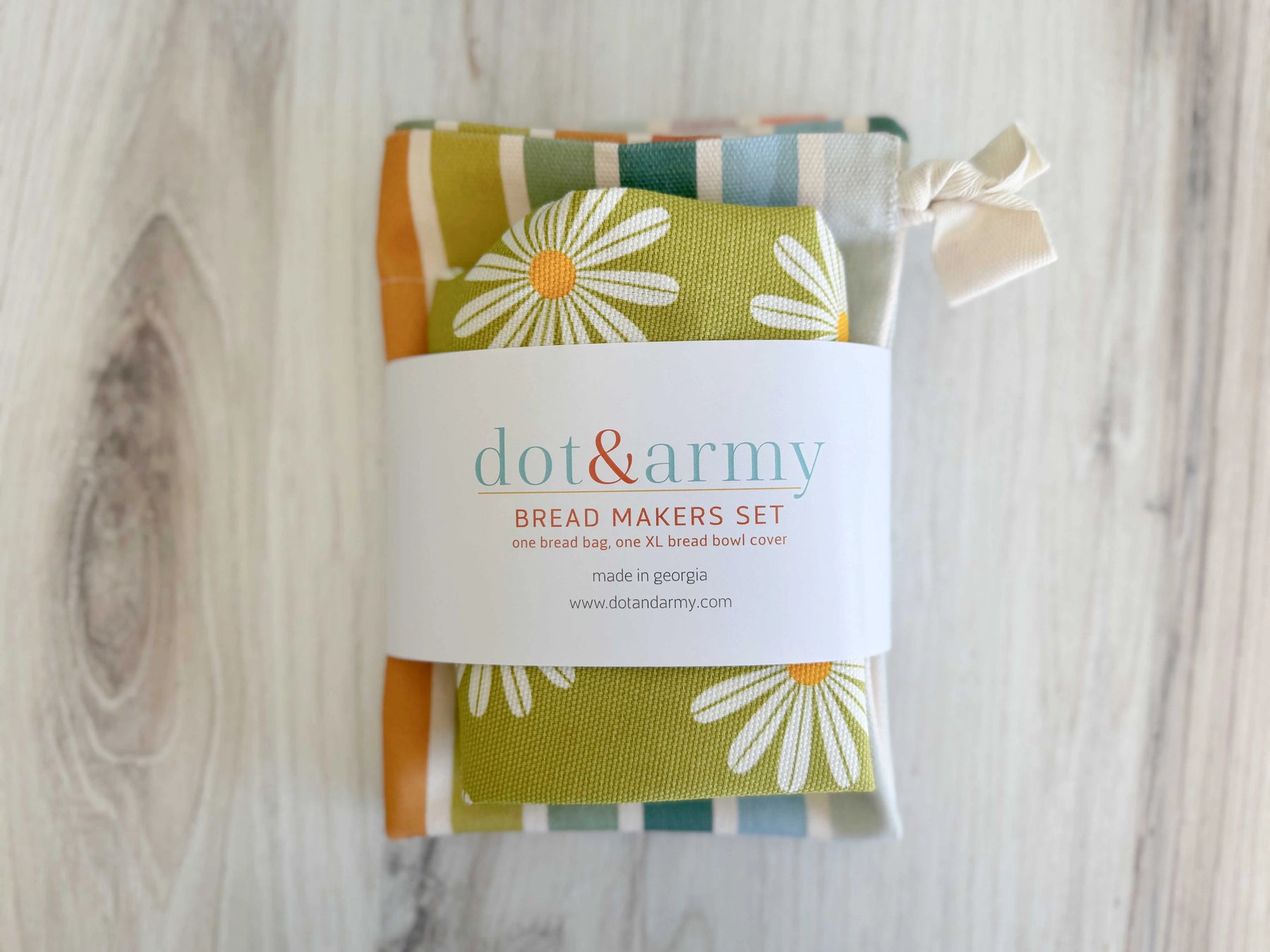 Daisy and Stripe Bread Makers Set- bread bag and cover by Dot and Army, handmade leather goods detail photo 3