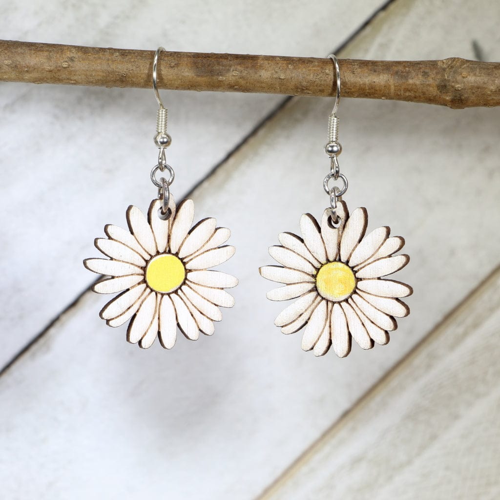 Daisy Wooden Earrings | Floral Garden Jewelry