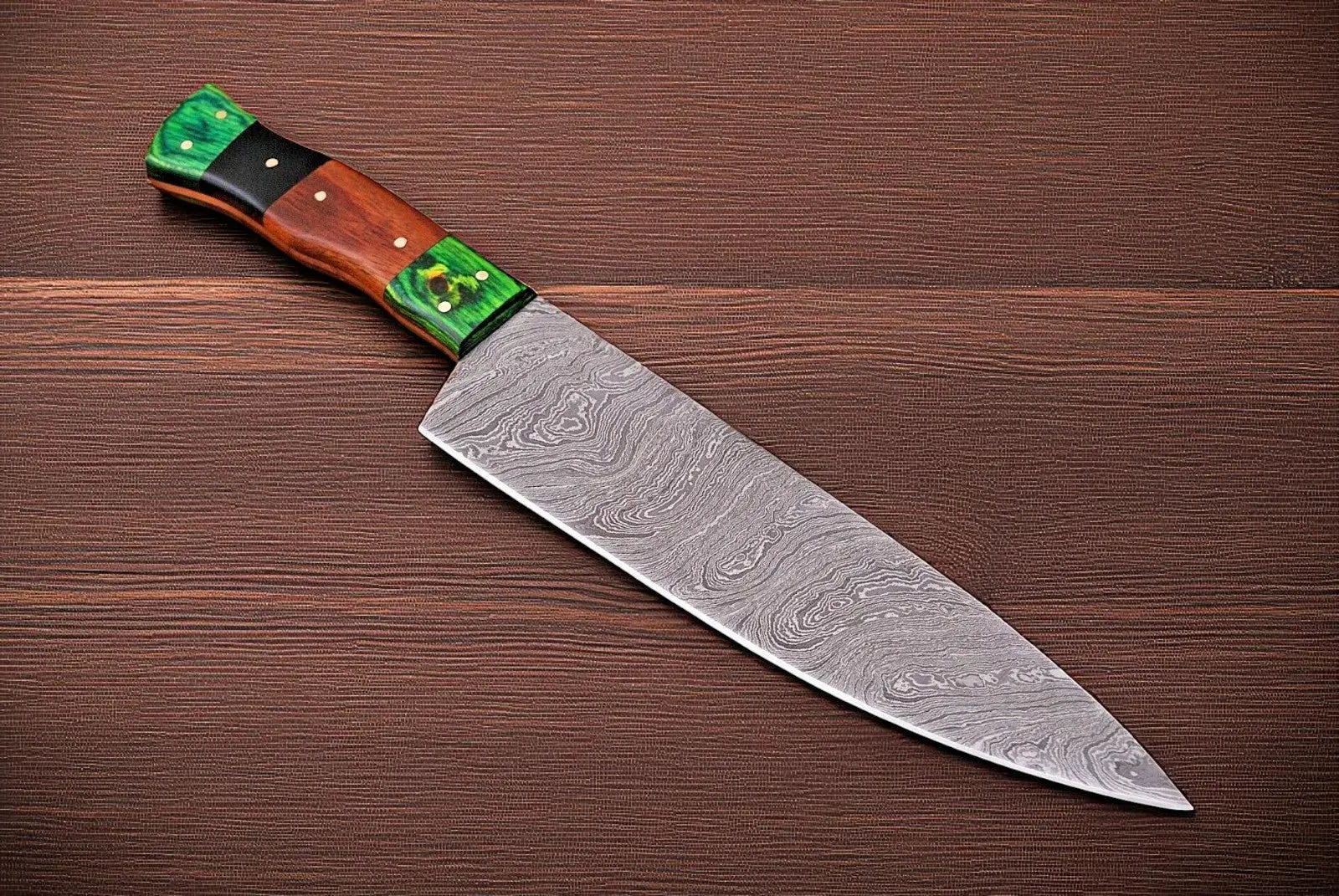 Damascus Chef Knife with Wood & Horn Handle by Damascus Knife Store, Damascus knife main product photo
