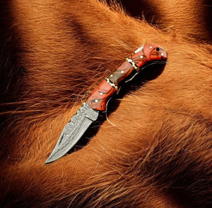 Damascus Folding Knife – Epoxy Resin Handle | 3 inch blade by Damascus Knife Store, Damascus knife detail photo 2