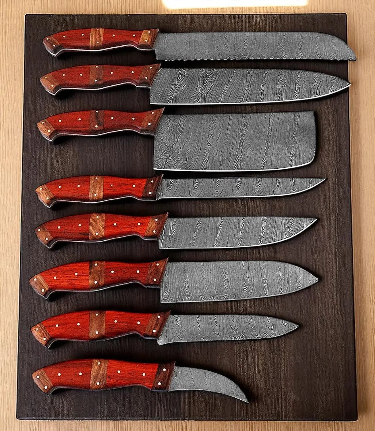 Damascus Steel Kitchen Knife Set – 8-Piece Full Tang Forged by Damascus Knife Store, Damascus knife main product photo