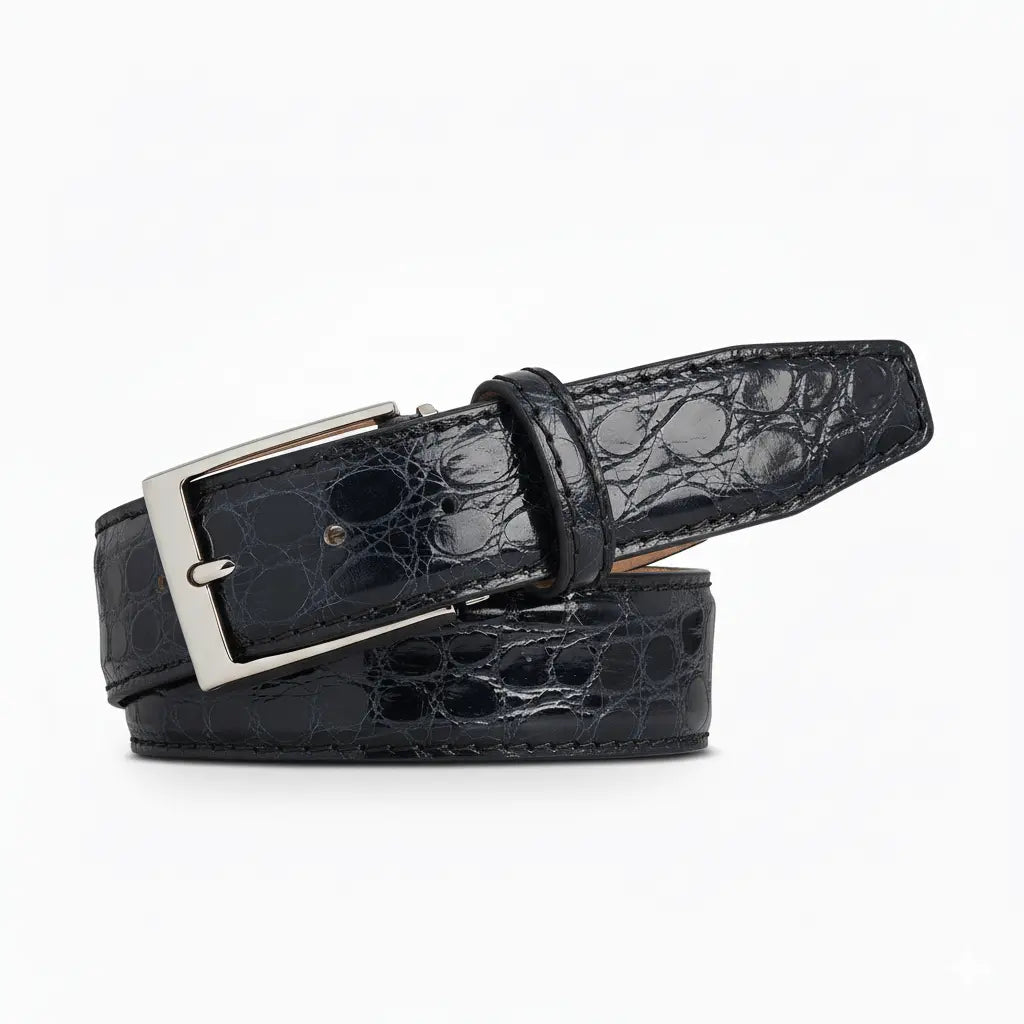 Dark Gray Caiman Crocodile Leather Belt by Roger Ximenez: Bespoke Belts and Leather Accessories, handmade leather goods main product photo