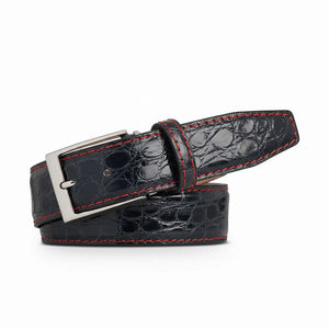 Dark Gray Caiman Crocodile Leather Belt by Roger Ximenez: Bespoke Belts and Leather Accessories, handmade leather goods detail photo 2