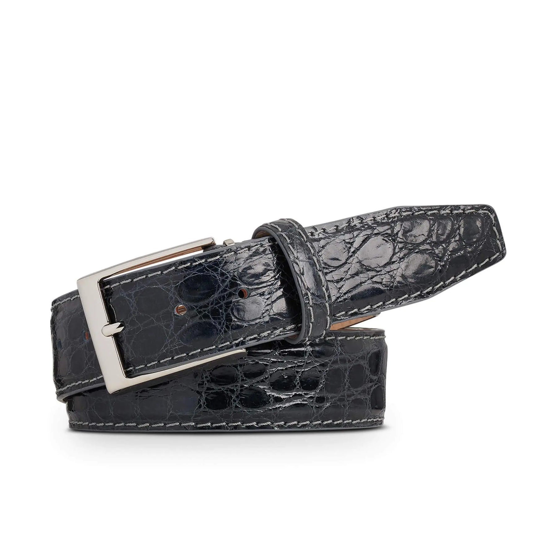 Dark Gray Caiman Crocodile Leather Belt by Roger Ximenez: Bespoke Belts and Leather Accessories, handmade leather goods detail photo 3