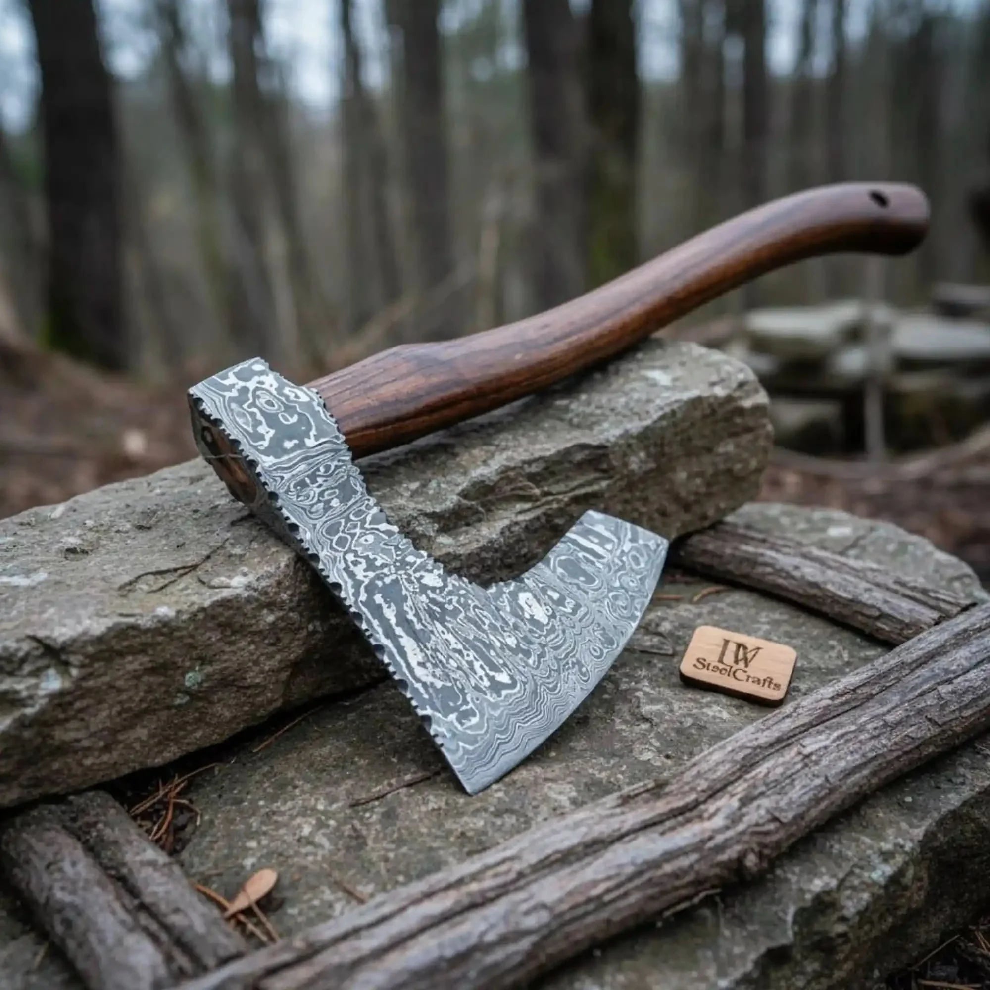 Custom Handmade Bearded Viking Axe with Damascus Steel Blade and Hardwood Handle | JW SteelCrafts by JW SteelCrafts, Southern lifestyle apparel main product photo