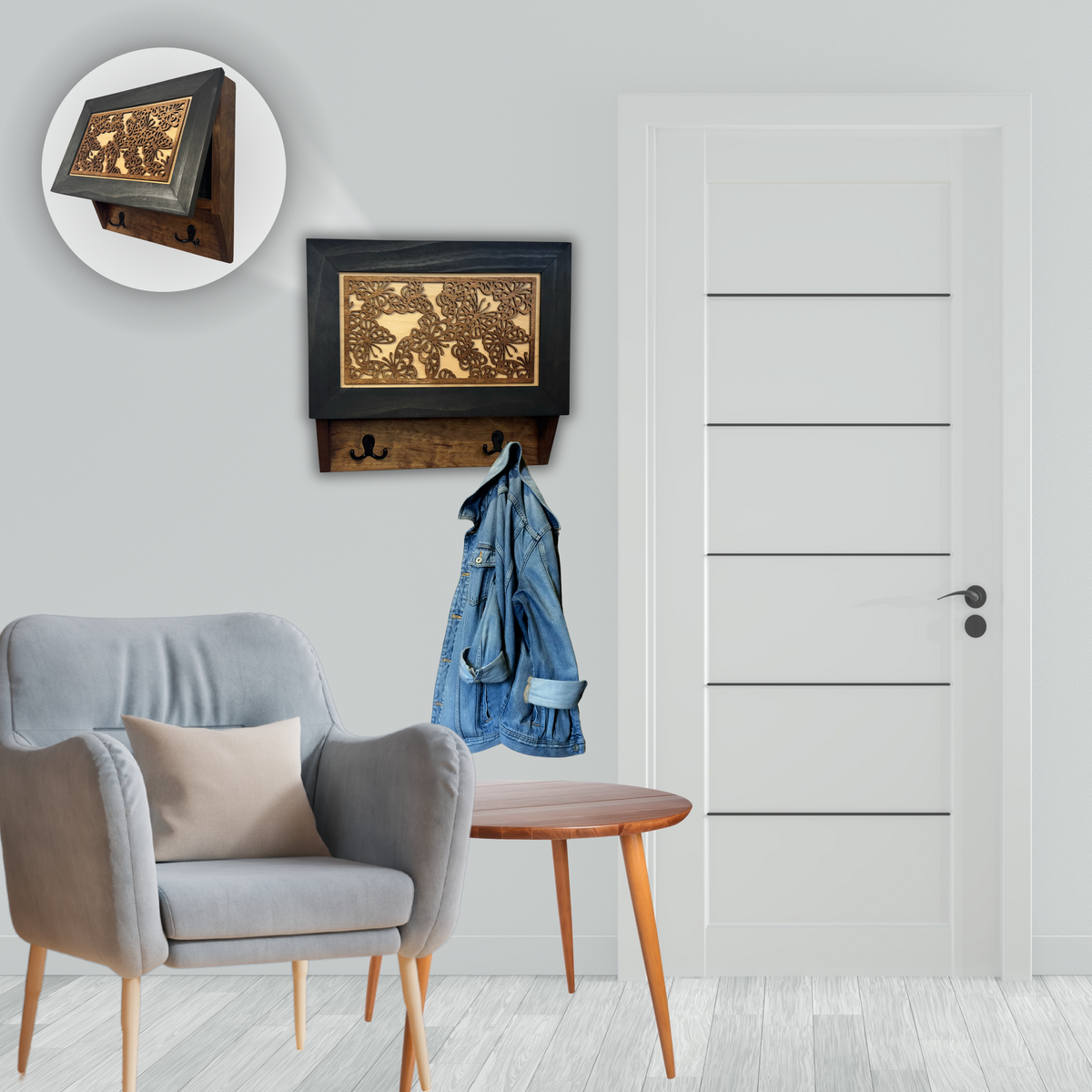 Decorative Butterfly Hidden Gun Cabinet Coat Rack, Key Hooks, Hat Hangers – Locking Concealment Furniture by Bellewood