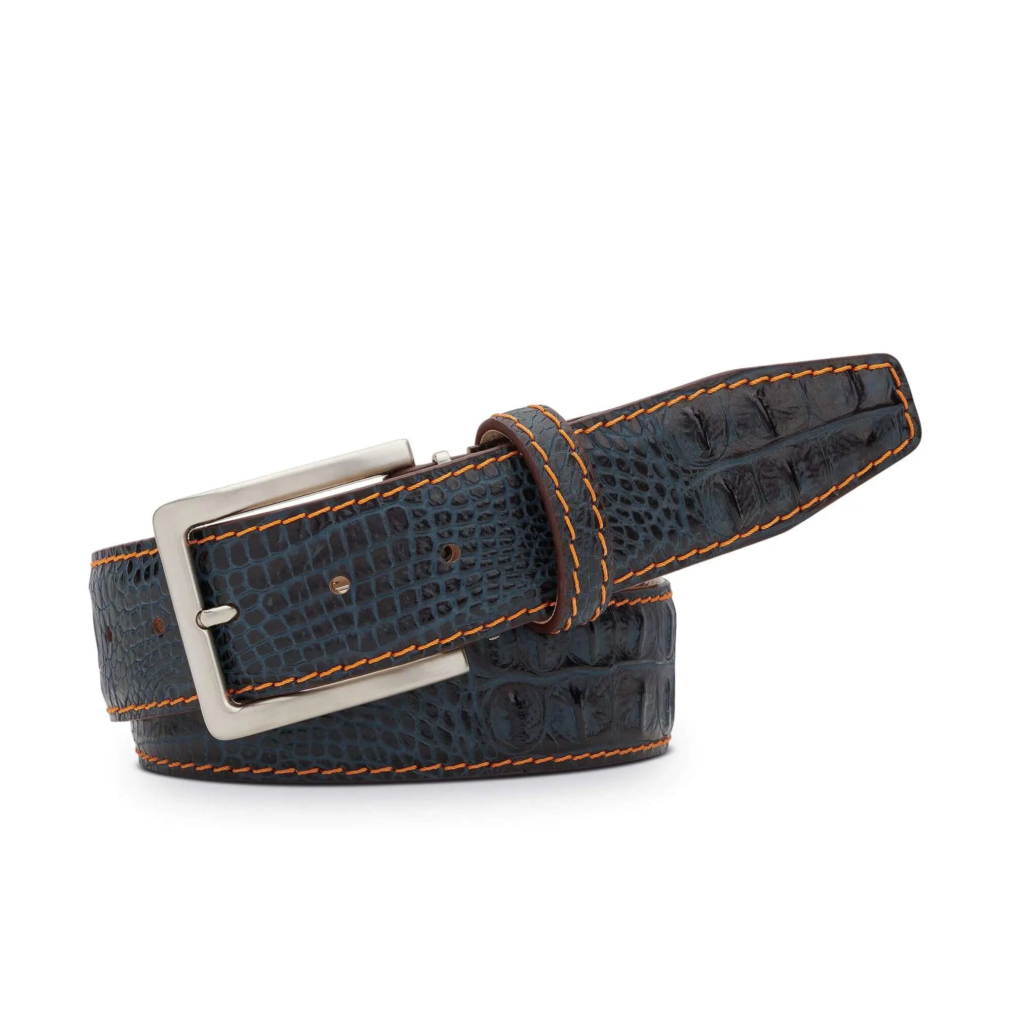 Denim Mock Croc Leather Belt by Roger Ximenez handmade in Miami