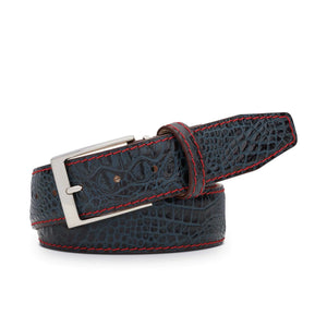 Denim Mock Croc Leather Belt by Roger Ximenez: Bespoke Belts and Leather Accessories, handmade leather goods detail photo 4