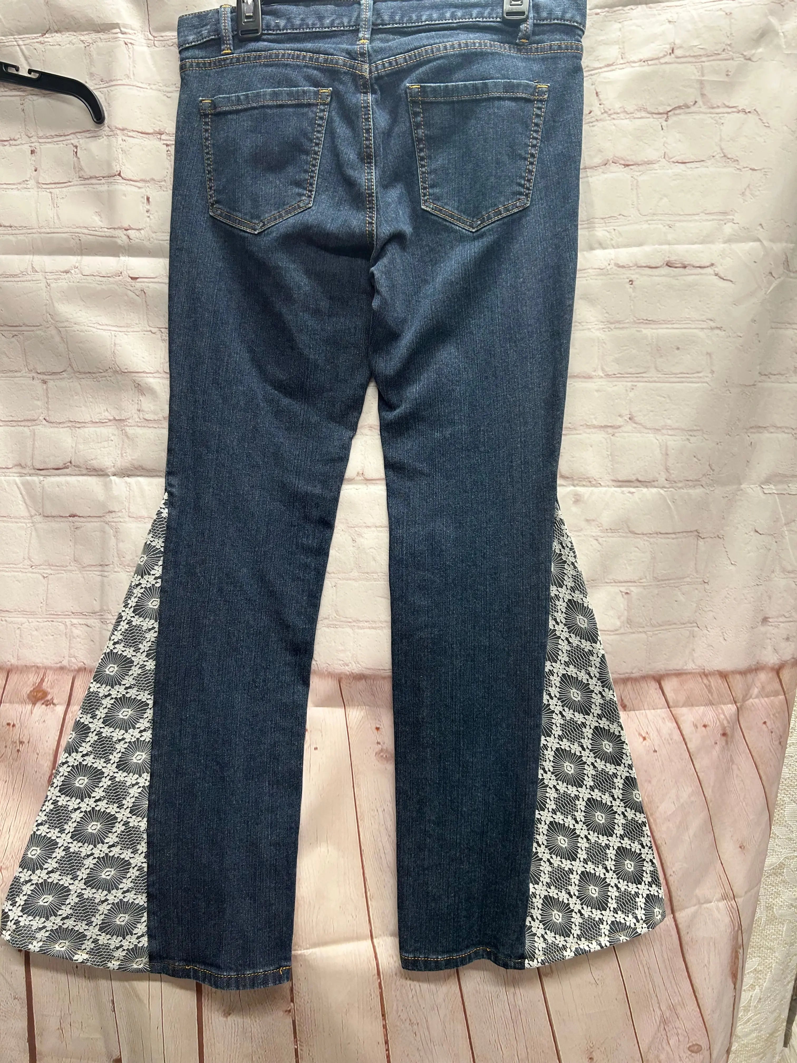 Loft Denim & Lace Boho Jeans, Size 8 - Upcycled & Unique, Main Street Collective