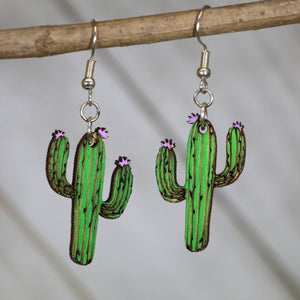 Desert Cactus Wooden Earrings | Southwest Plant Jewelry