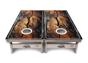 Distressed Live Edge Cornhole Boards - Professional Tournament Series by Cornhole Solutions, custom cornhole board detail photo 2