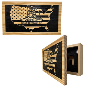 Dont Tread on Me Concealment Shelf - Quick Access Patriotic Hidden Gun Storage with Magnetic Lock - Safe & Secure Gun Concealment Furniture (Union)