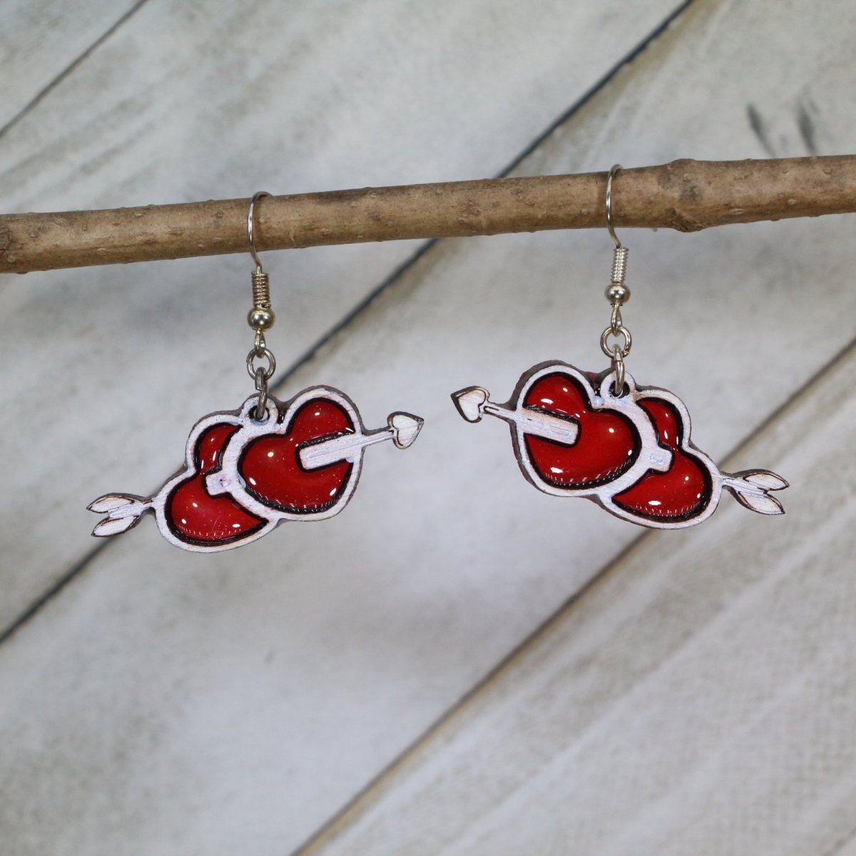 Double Heart Arrow Wooden Earrings | Romantic Love Jewelry