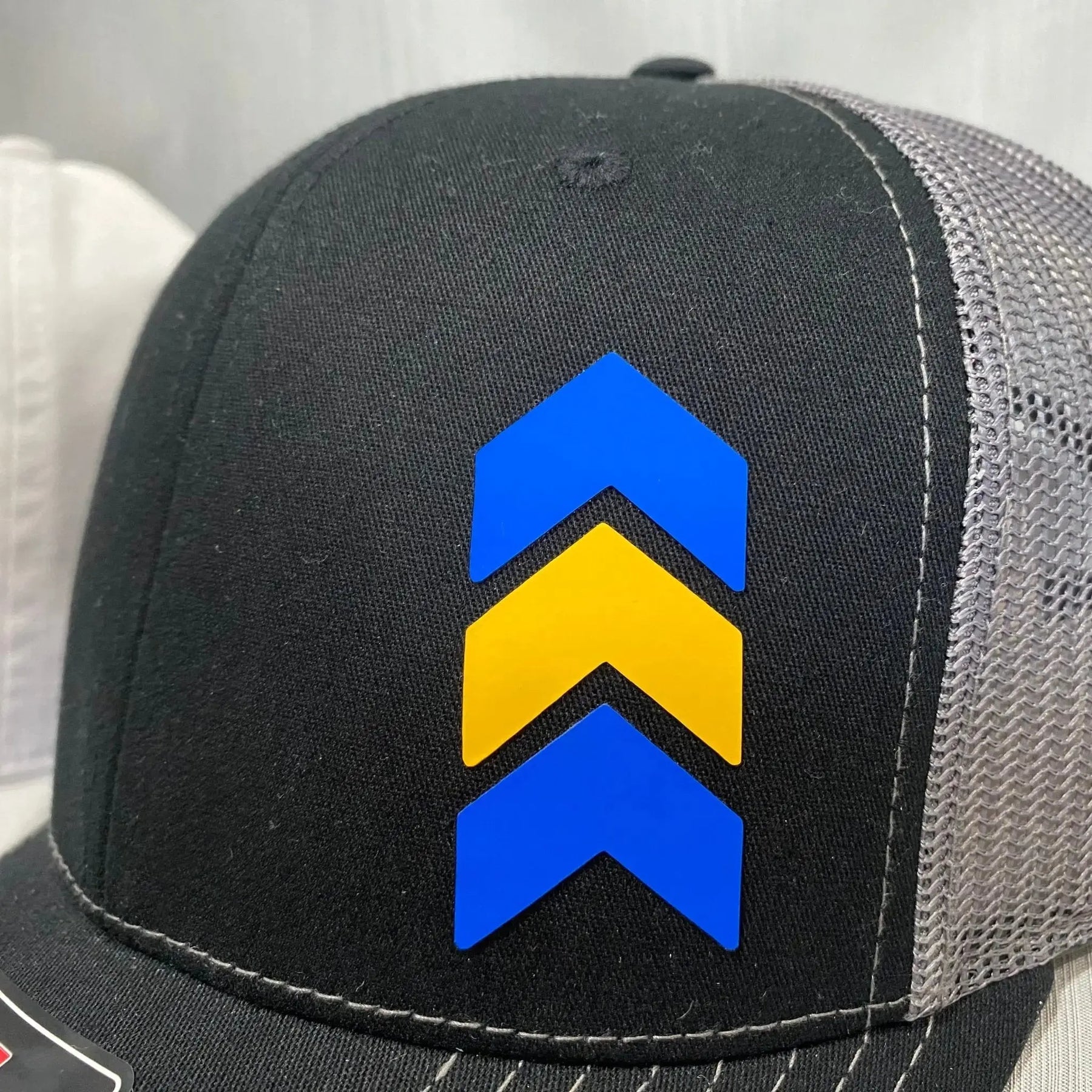 Down Syndrome Awareness Hat: Blue & Yellow Chevron Patch on Richardson 112 Trucker Hat - Main Street Collective