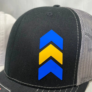 Down Syndrome Awareness Hat: Blue & Yellow Chevron Patch on Richardson 112 Trucker Hat - Main Street Collective