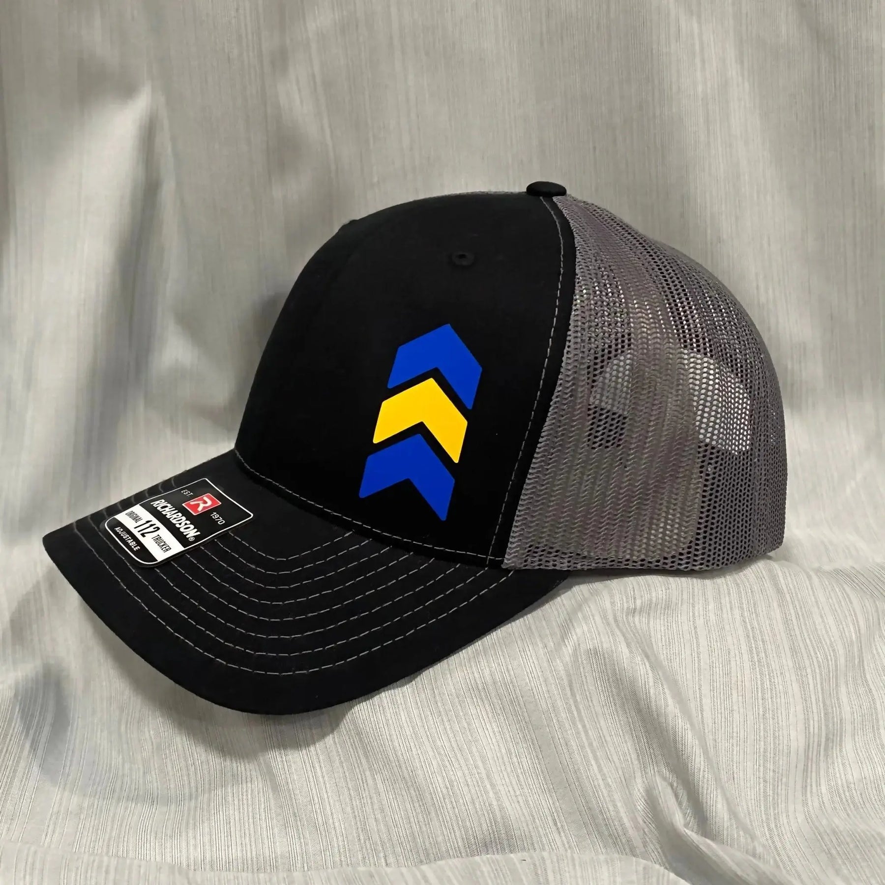 Down Syndrome Awareness Hat: Blue & Yellow Chevron Patch on Richardson 112 Trucker/326 Dad Hat - Support The Lucky Few
