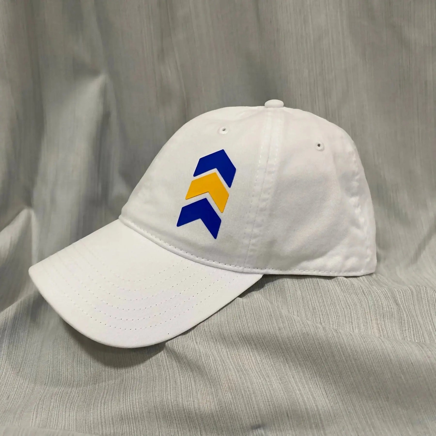 Down Syndrome Awareness Hat: White Richardson 112/326 Trucker Dad Hat with Chevron Patch.