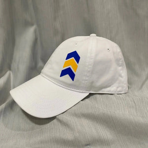 Down Syndrome Awareness Hat: White Richardson 112/326 Trucker Dad Hat with Chevron Patch.