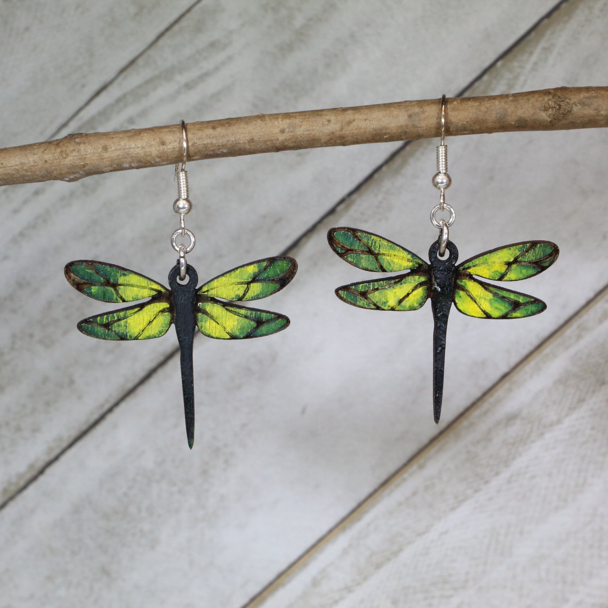 Dragonfly Wooden Dangle Earrings | Nature Insect Jewelry by Cate's Concepts, LLC, handmade jewelry main product photo