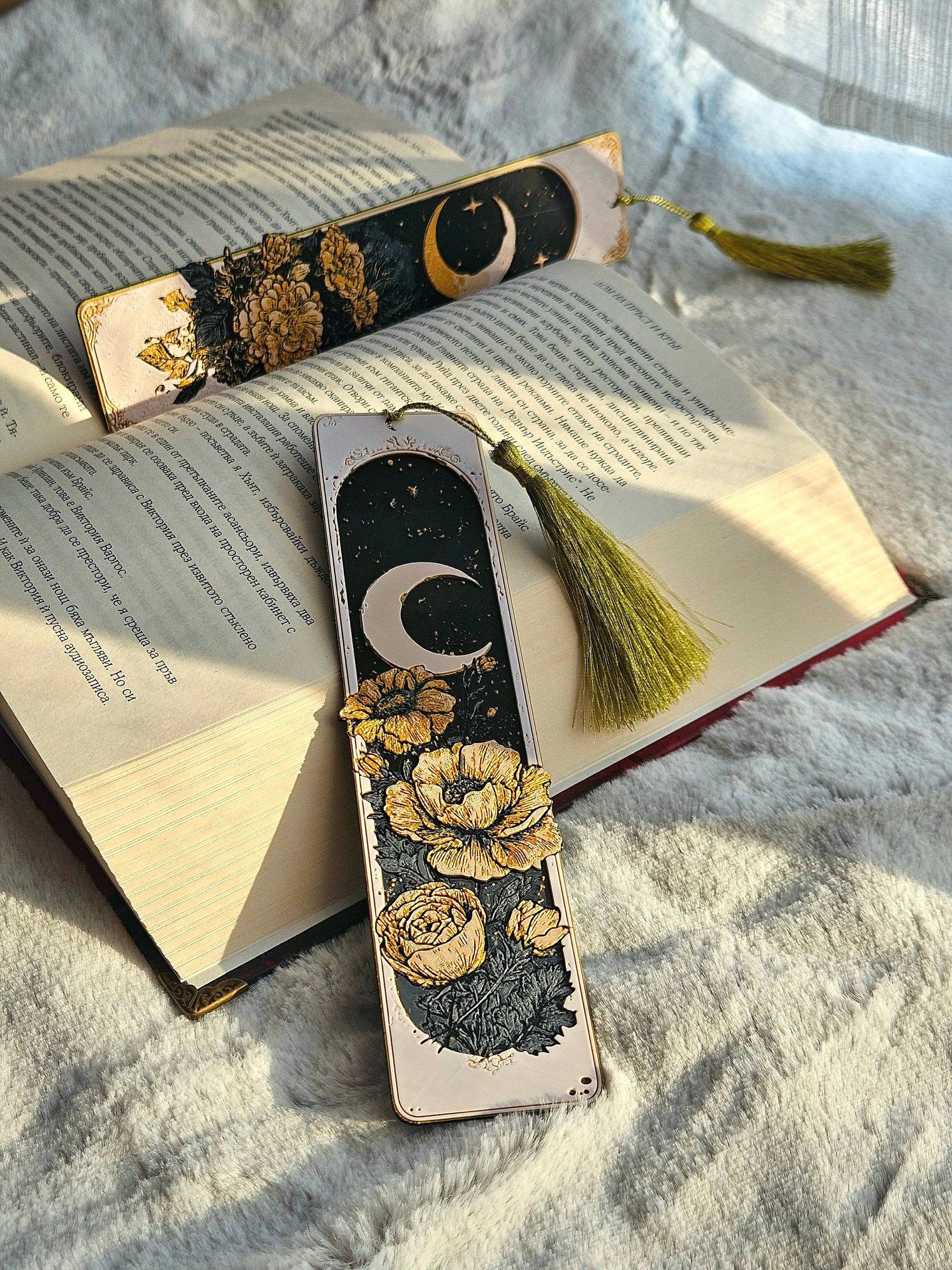 Dreamy Moons Bookmark Set – Celestial Moon & Floral Bookmark Pair by The Tween Space, paper gift detail photo 3