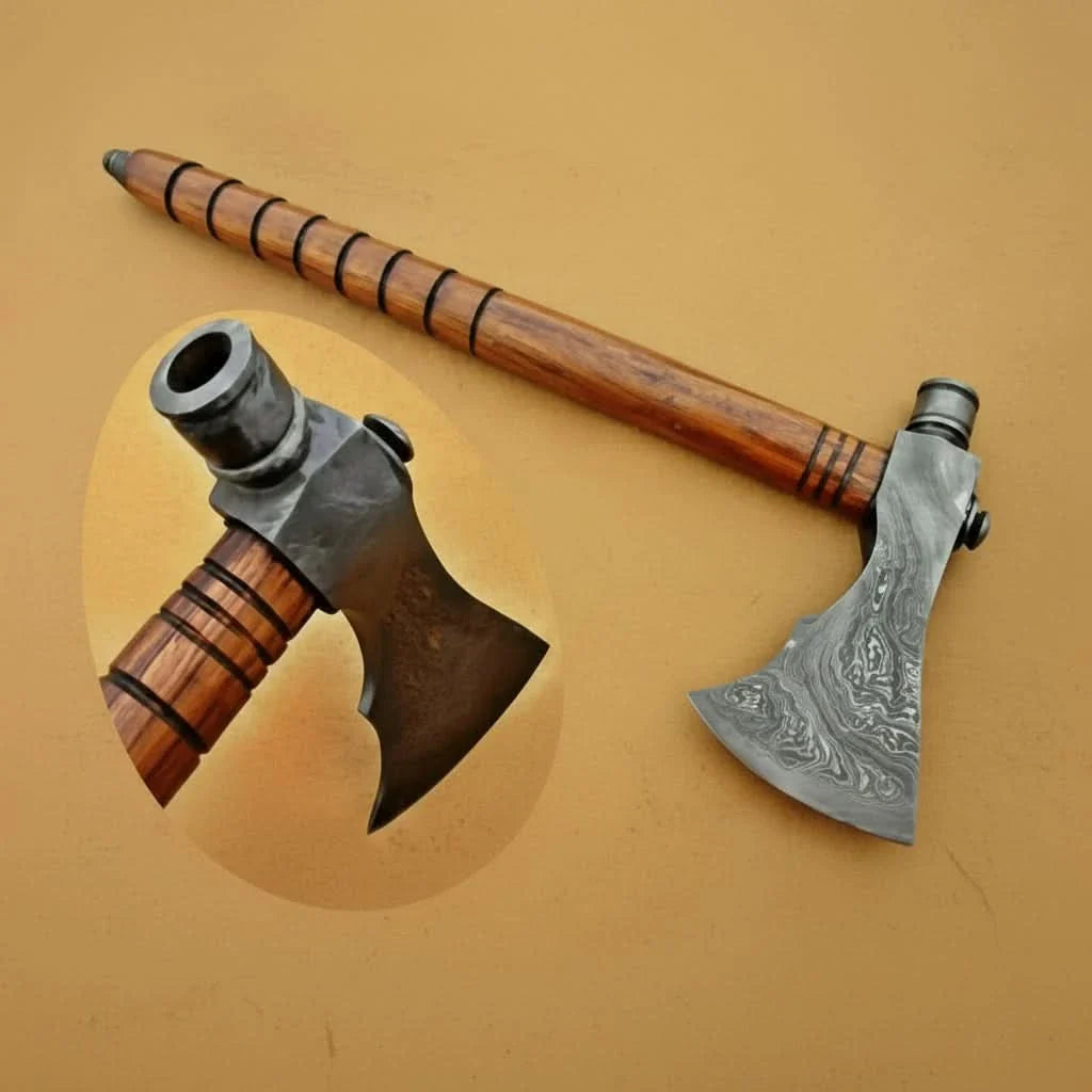 Damascus Wood Handle Smoking Axe 19 Inch by JW SteelCrafts, Southern handmade gift detail photo 2