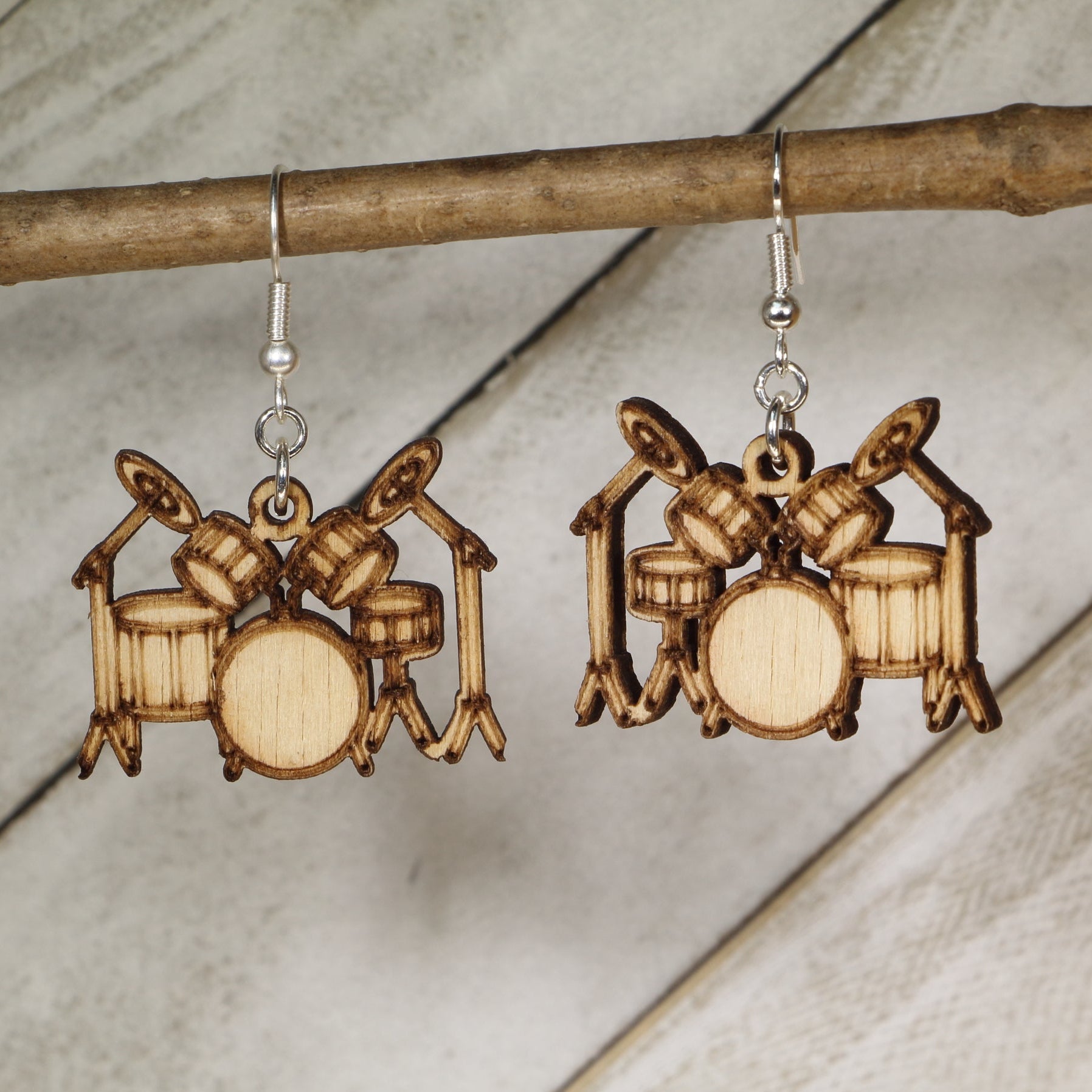 Drum Set Wooden Dangle Earrings | Drum Kit Music Jewelry for Drummers