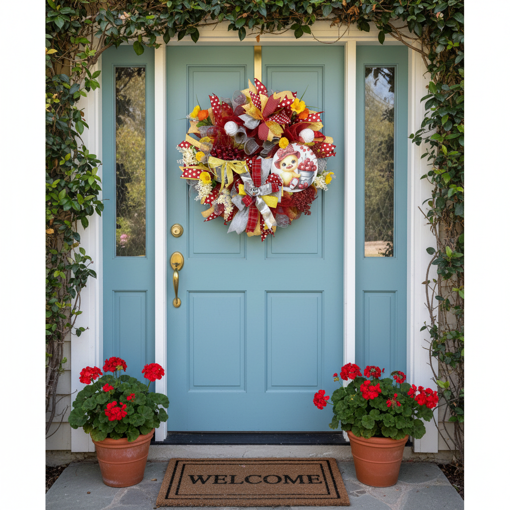 Handmade cherry and duckling summer wreath by Bouge Creations