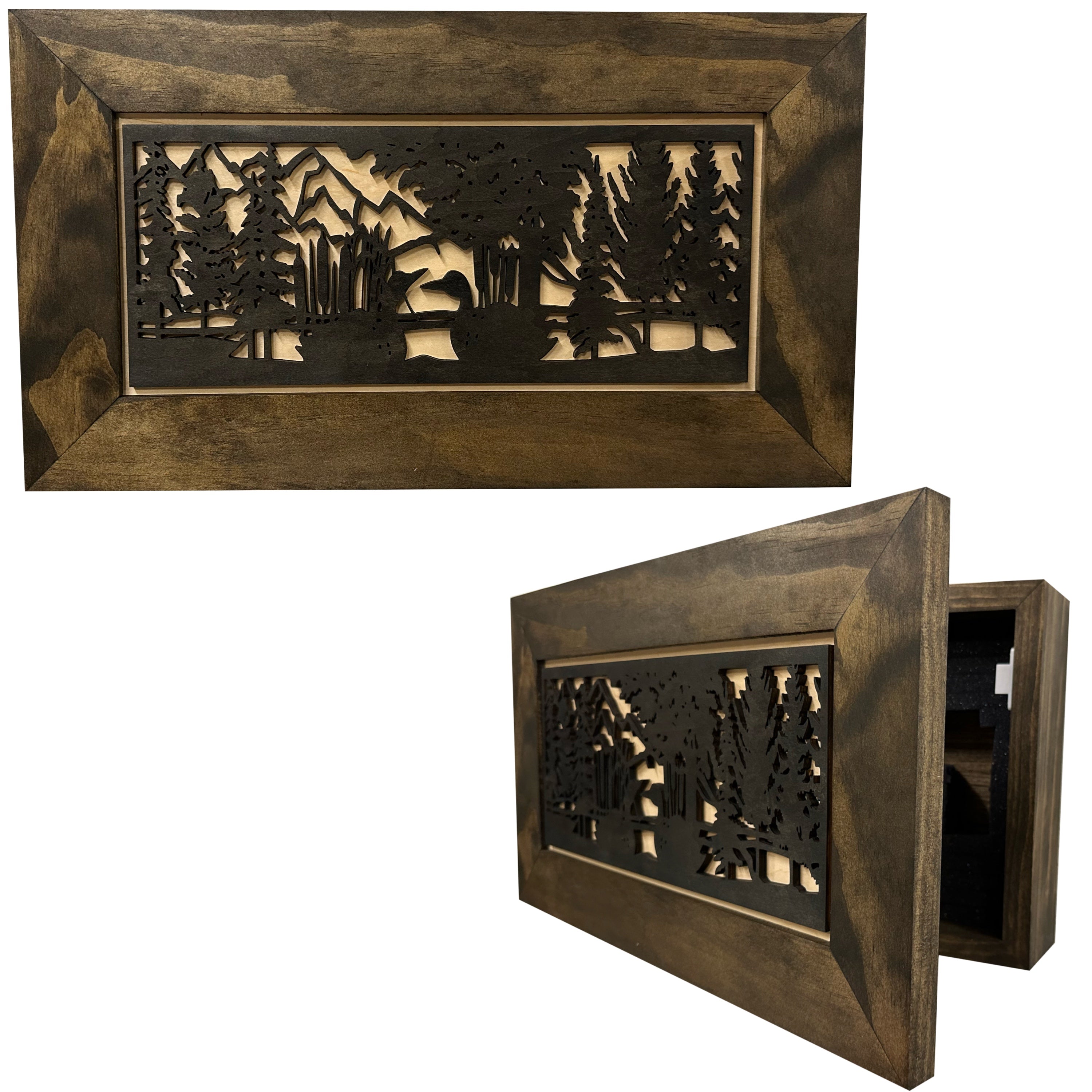 Ducks on a Pond hidden gun cabinet by Bellewood Designs shown closed