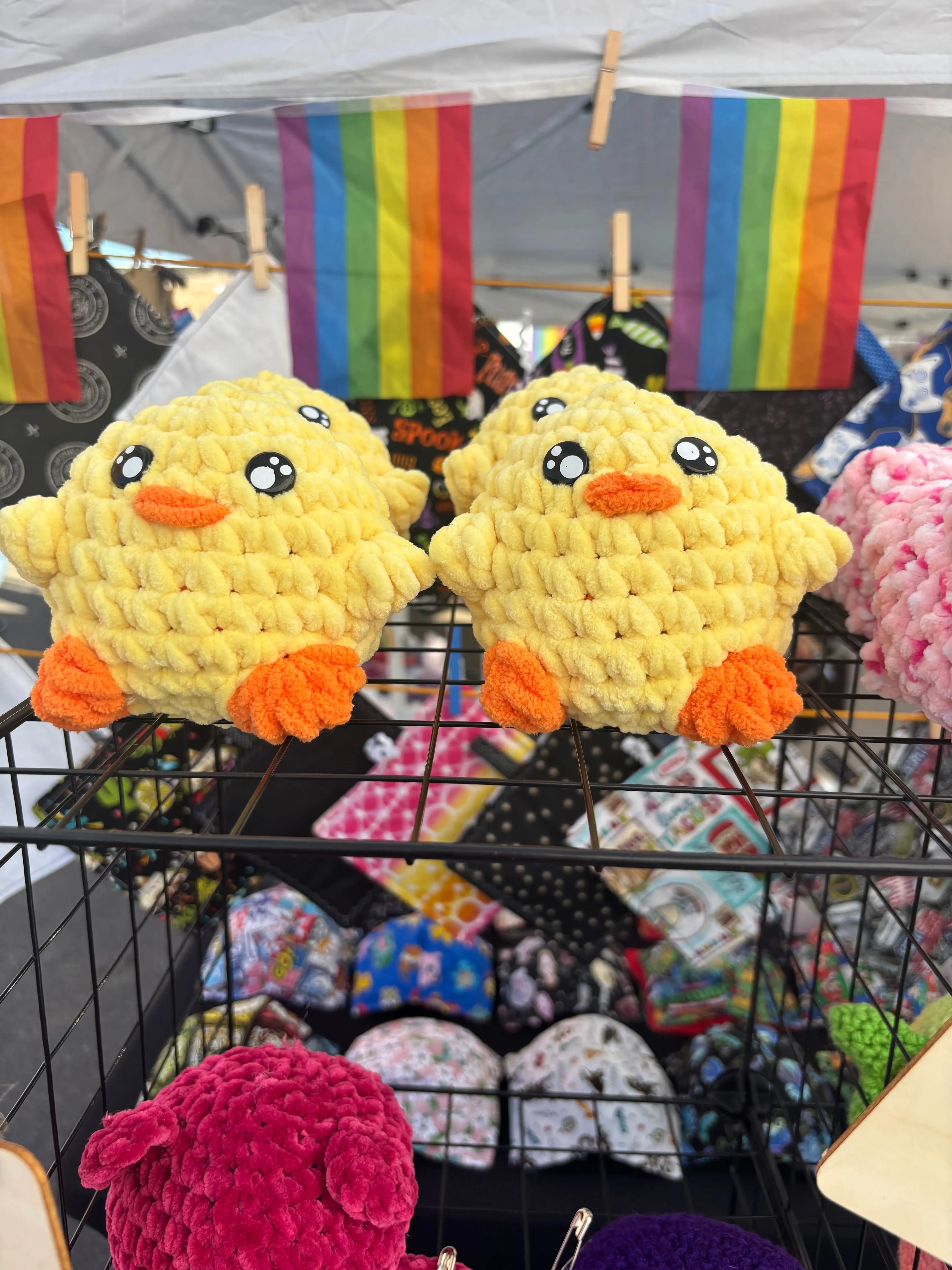 Two Handmade Crochet Ducky Plush Toys by Main Street Collective, Yellow and Orange Stuffed Ducks