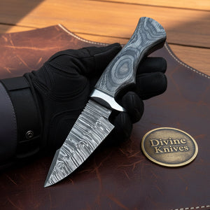Grey Micarta Damascus Skinner Knife with by Divine Knives