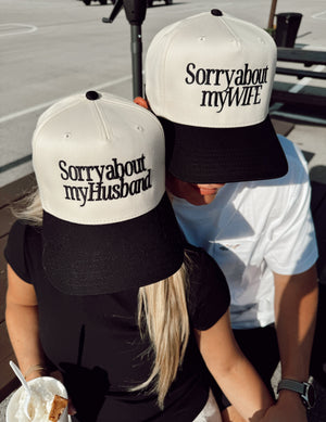 Sorry about my Husband / Wife Vintage Trucker Hat by KenzKustomz, Southern lifestyle apparel detail photo 2