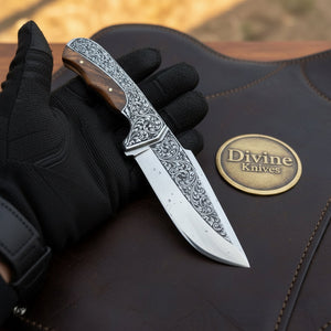 Engraved Hunting Skinner Knife with Carved product detail, view 2