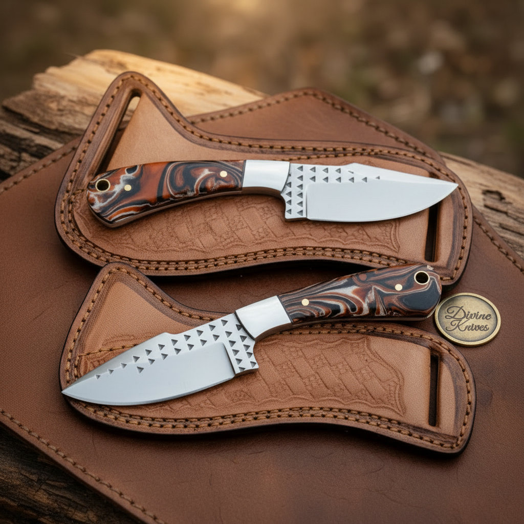 Brown Marbled Rasp Skinner Set by Divine Knives