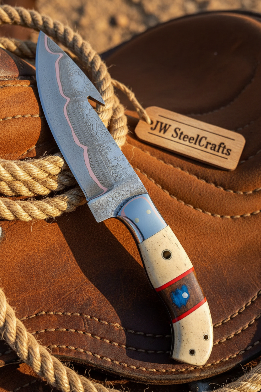 Prairie Star San Mai Gut Hook Knife by JW SteelCrafts