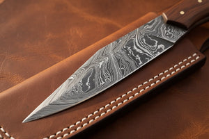 Barrel Grip Damascus Broken-Back Seax Knife with Bone and Wood Handle by Divine Knives — view 2 of 4