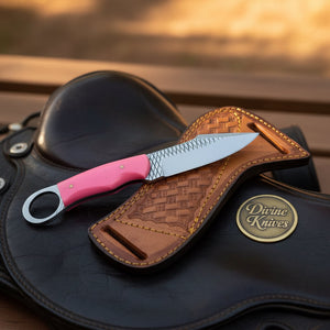 Pink Resin Rasp Ring Skinner Knife with Rasp product detail, view 3