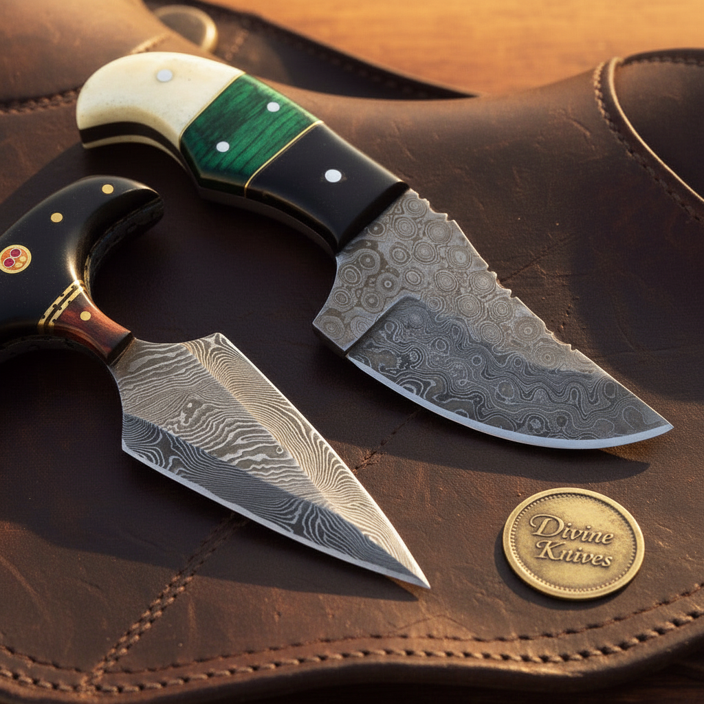 Push Dagger and Skinner Set with Contoured Horn and Bone Handles for Field Carry