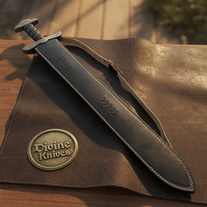 Hand Forged Viking Sword Set with Pattern Welded Blades and Stitched Black Scabbard