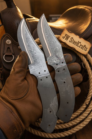 Wrangler’s Pair Damascus Knife Blanks by JW SteelCrafts