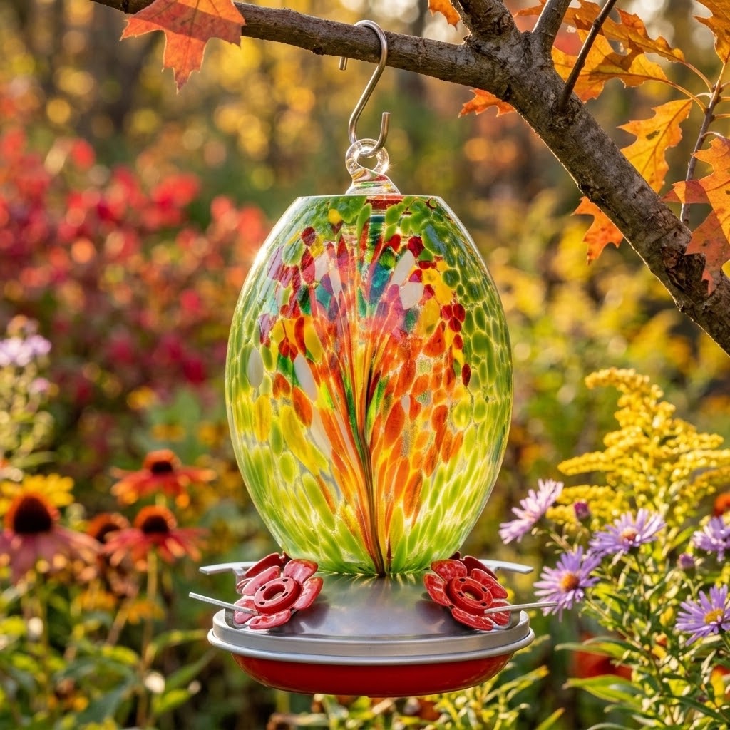 Meadow Confetti Olive Glass Hummingbird Feeder