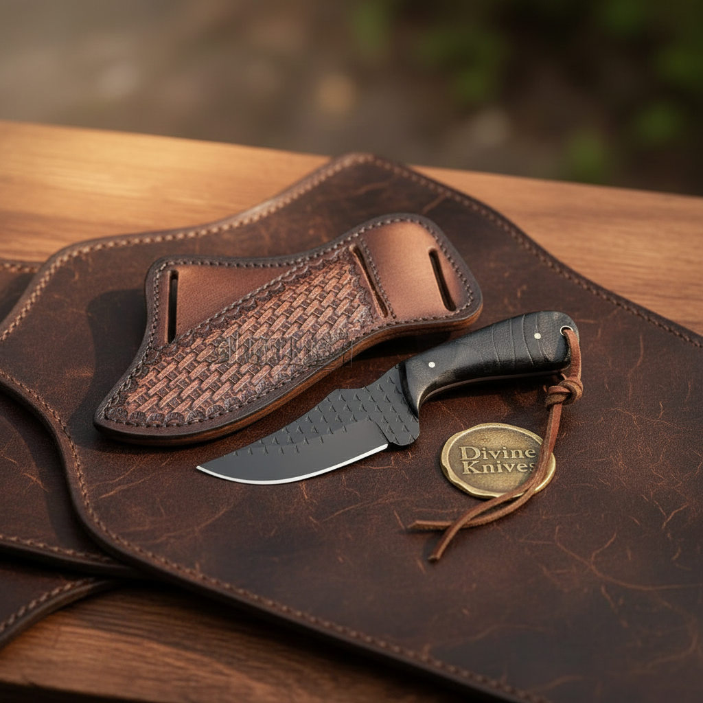 Blackened Fish-Scale Clip Point Hunter Knife for Hunting and Outdoor Tasks