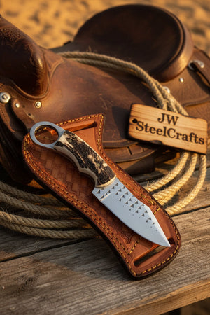 Sundance Tracker Knife Carbon Steel with Finger Ring Detail by JW SteelCrafts — view 1 of 3