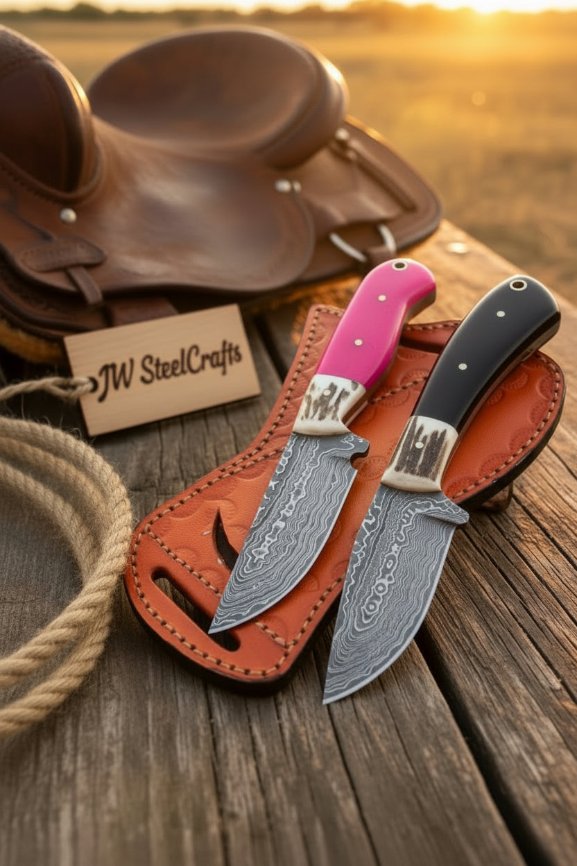 Rosewood Ridge Skinner Duo Damascus Pink & Black Resin by JW SteelCrafts — view 1 of 1