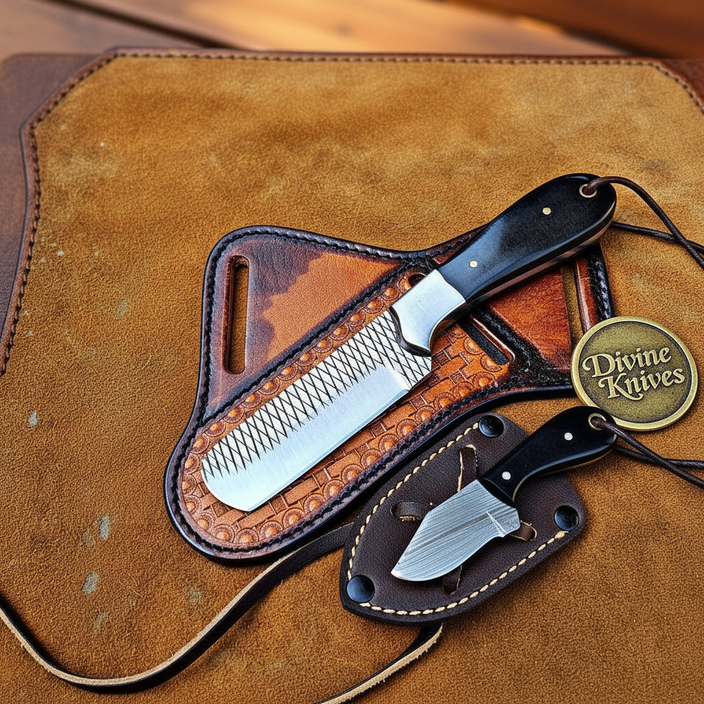 Buffalo Horn Rasp Bull Cutter & Neck Knife with Natural Horn Handle