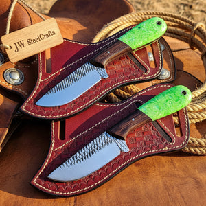 Emerald Trail Damascus Skinner Duo by JW SteelCrafts