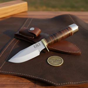 Classic Randall-Style Camp Knife with Stacked Leather Sheath
