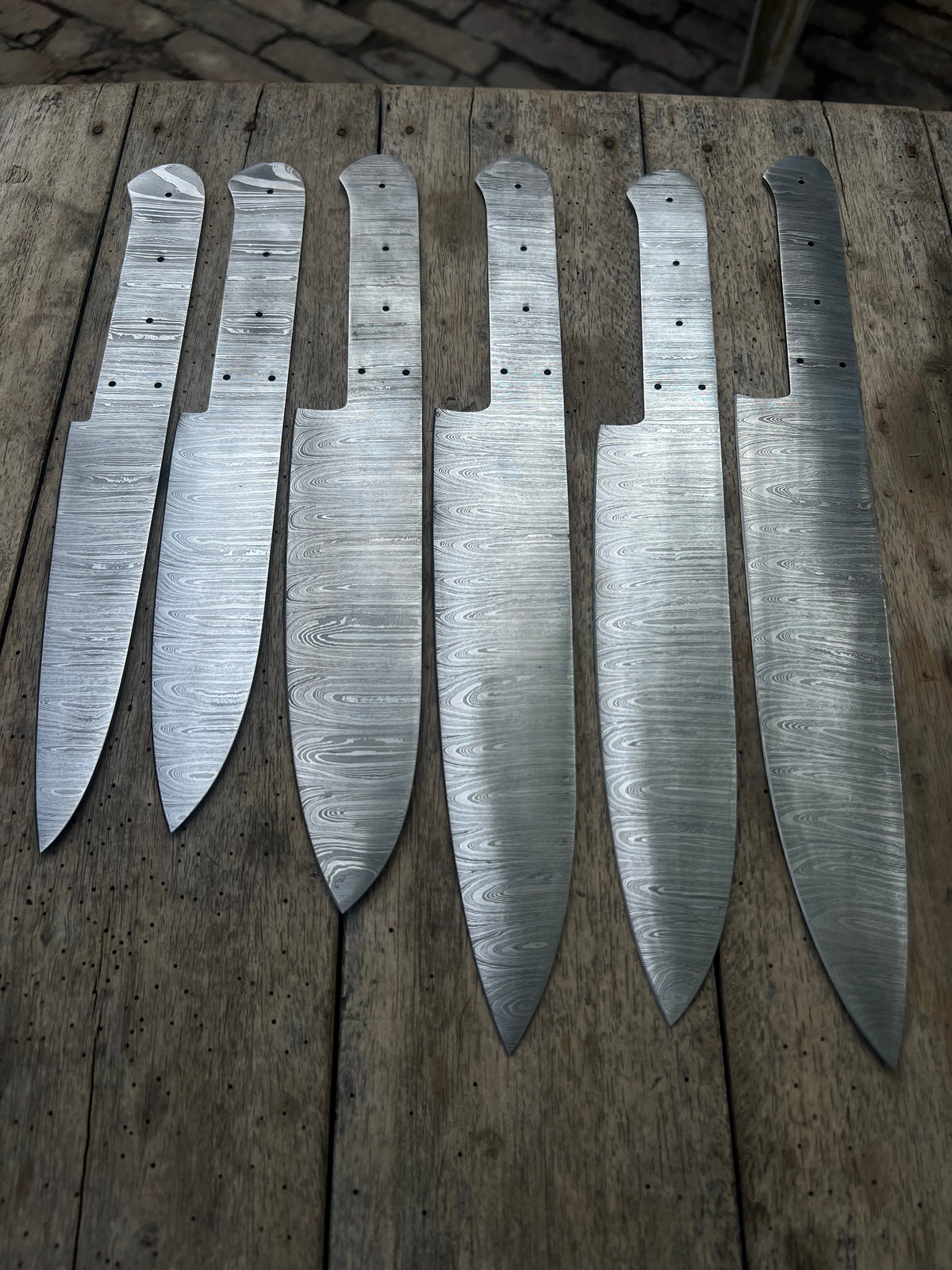 6-Piece Handmade Damascus Chef Knife Blank Set, Forged Steel Blades, Custom Knife Making Supply