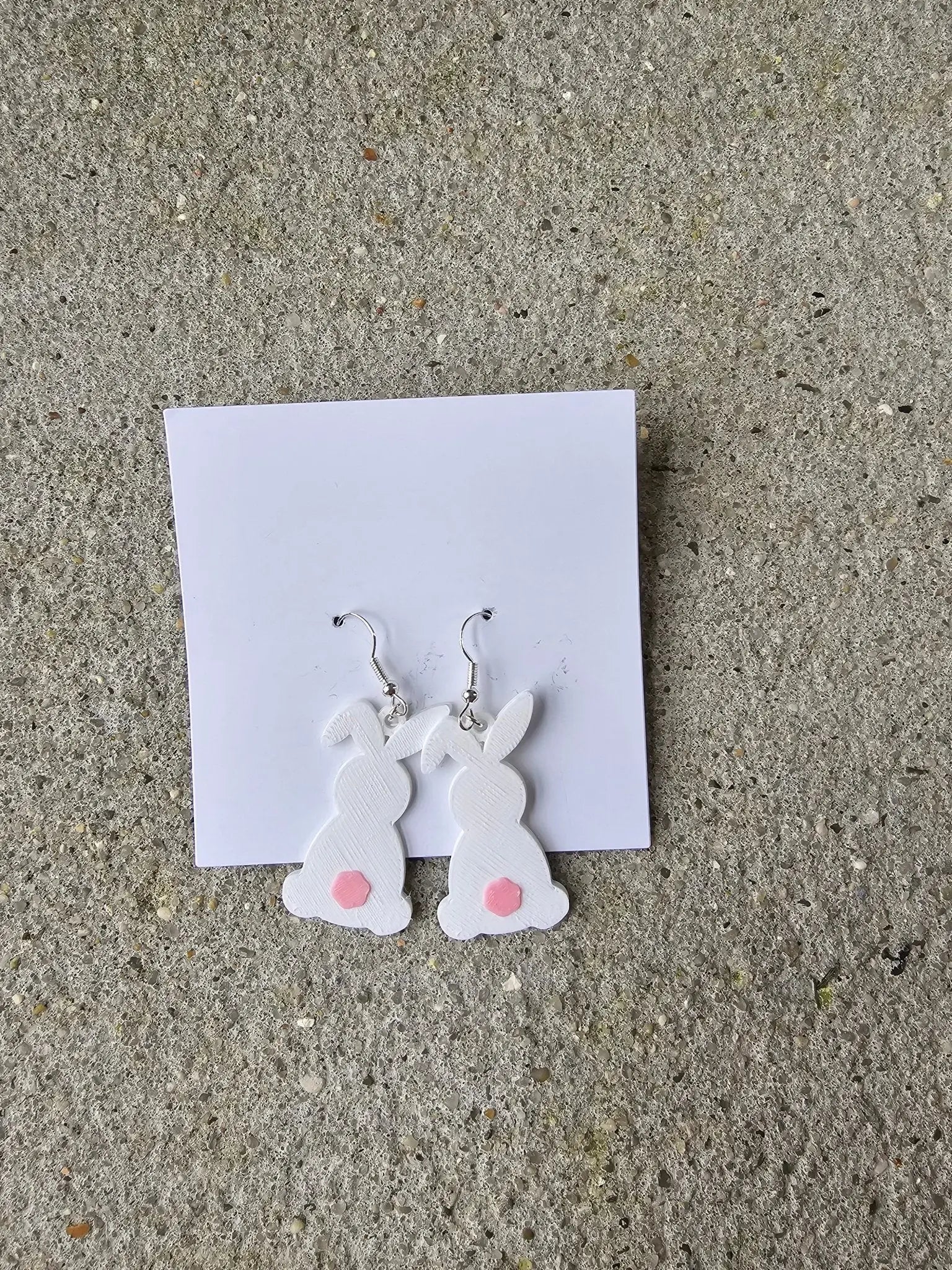 Bunny Earrings: White Easter Rabbit Dangle Earrings with Pink Tail, Handmade Spring Jewelry